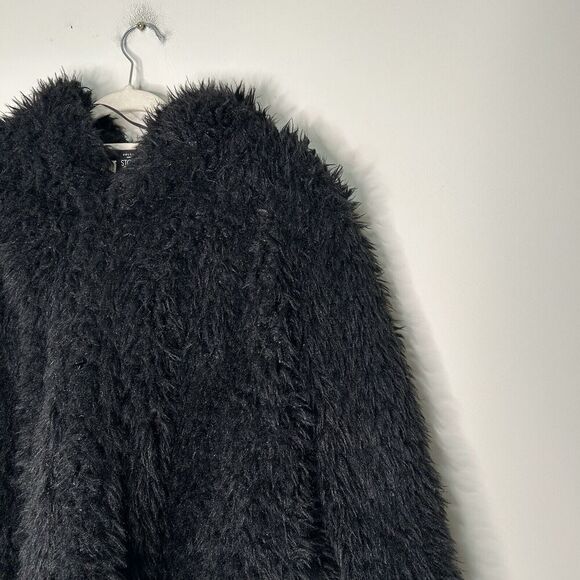 Volcom Stone Row Black Faux Fur Shaggy Jacket Size Small Long Sleeve Hooded Coat - Picture 2 of 10